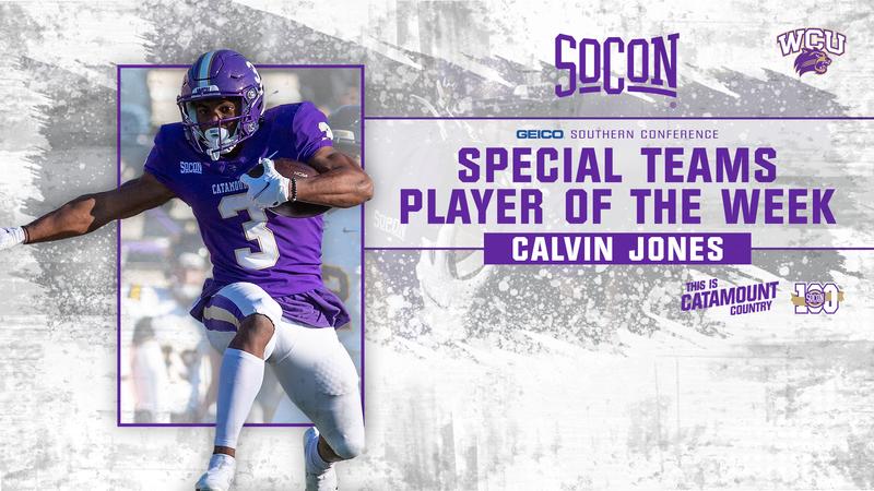 Calvin Jones recognized as Southern Conference Special Teams Player of the Week at Western Carolina